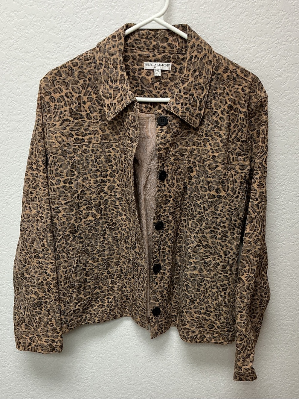 Rebecca Malone Tan and Black Leopard Print Jean Jacket